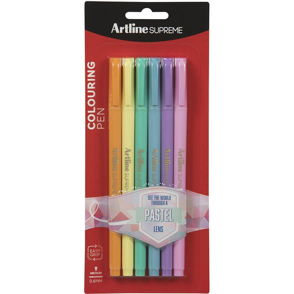 Artline Supreme Fineline Pen 0.6mm Pastel Pack 6 102235P - SuperOffice