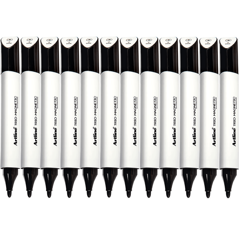 Artline Trio Magnetic Whiteboard Marker Bullet Point 2mm Black Box 12 158501 (Box 12) - SuperOffice