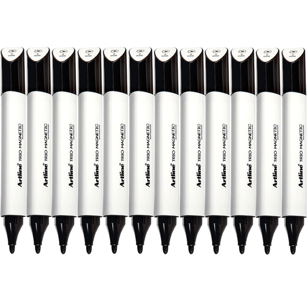 Artline Trio Magnetic Whiteboard Marker Bullet Point 2mm Black Pack 12 BULK 158561 (12 Pack Hangsell) - SuperOffice