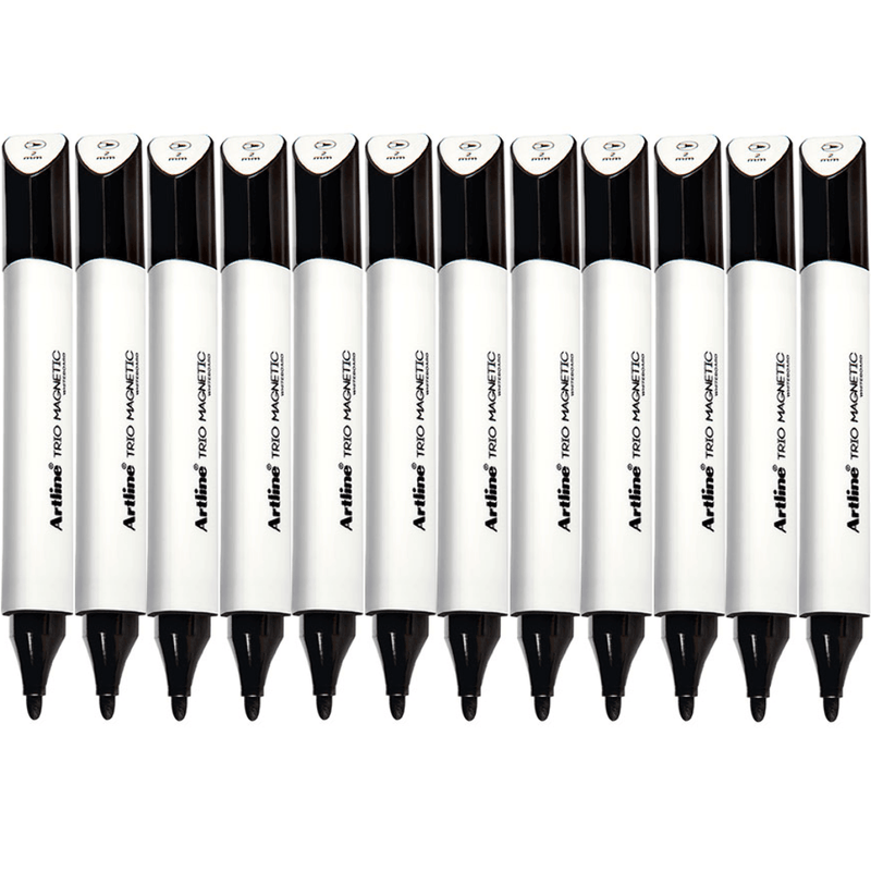 Artline Trio Magnetic Whiteboard Marker Bullet Point 2mm Black Pack 12 BULK 158561 (12 Pack Hangsell) - SuperOffice