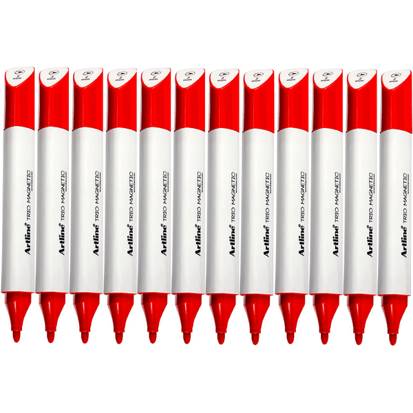 Artline Trio Magnetic Whiteboard Marker Bullet Point 2mm Red Box 12 Bulk 158502 (Box 12) - SuperOffice