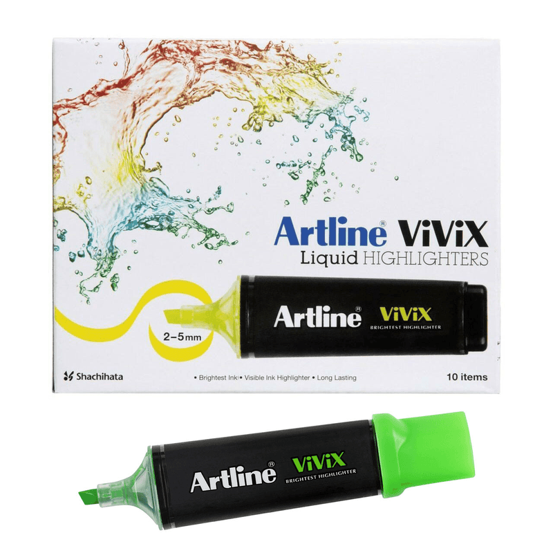 Artline Vivix Highlighters Chisel Tip Liquid Green Box 10 167004 (Box 10) - SuperOffice