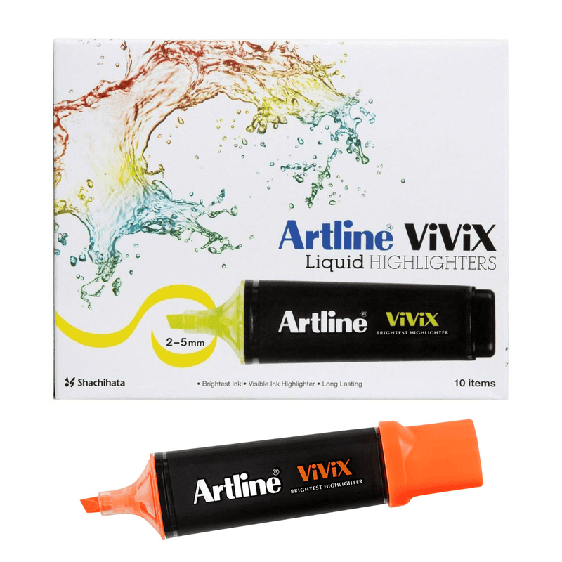 Artline Vivix Highlighters Chisel Tip Liquid Orange Box 10 167005 (Box 10) - SuperOffice