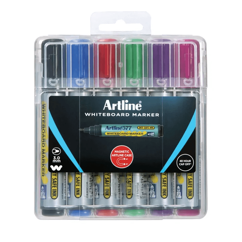 Artline Whiteboard Marker 577 Pack 6 + Magnetic Case Bullet Tip 157746HC - SuperOffice