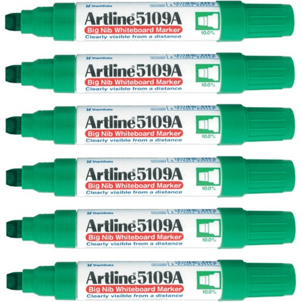 Artline Whiteboard Marker Big Nib 10mm Chisel Tip Green Box 6 5109A 159004 (Box 6) - SuperOffice