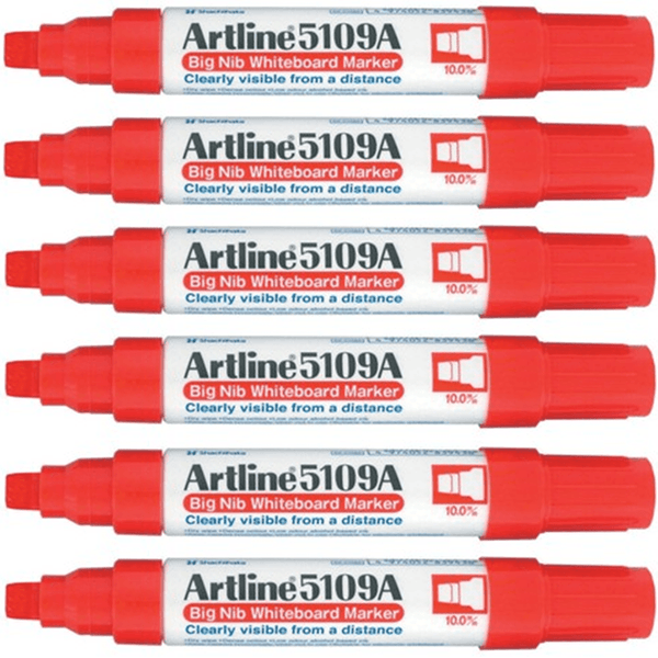 Artline Whiteboard Marker Big Nib 10mm Chisel Tip Red Box 6 5109A 159002 (Box 6) - SuperOffice