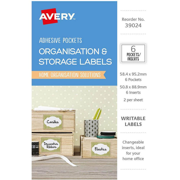 Avery 39024 Pockets Adhesive With White Inserts Clear Pack 6 39024 - SuperOffice