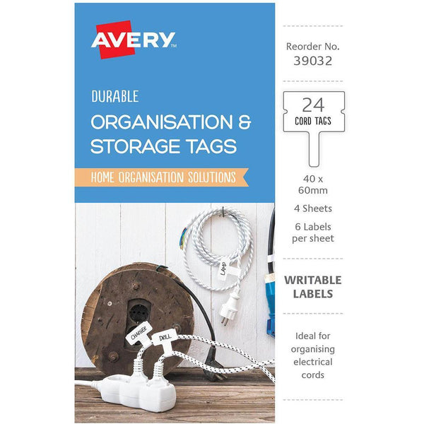 Avery 39032 O-S Cord Tags White Pack 24 39032 - SuperOffice