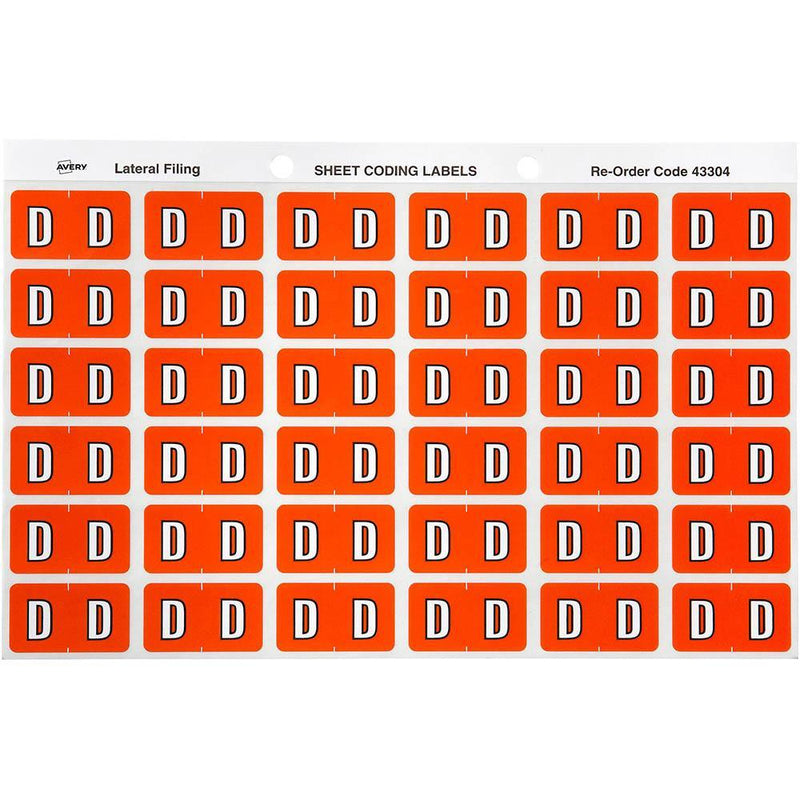 Avery 43304 Label Side Tab D Colour Code 25 X 38Mm Dark Orange Pack 180 43304 - SuperOffice