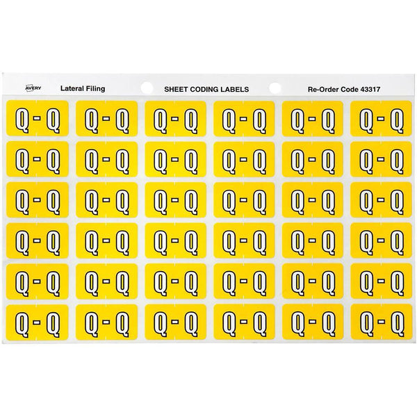 Avery 43317 Label Side Tab Q Colour Code 25 X 38Mm Yellow Pack 180 43317 - SuperOffice
