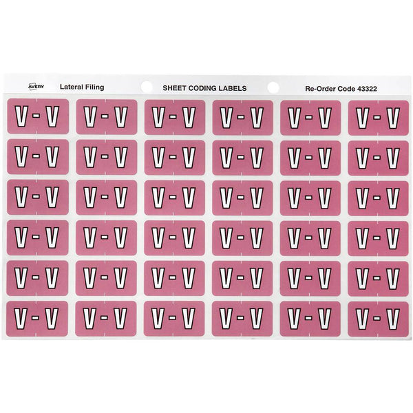 Avery 43322 Label Side Tab V Colour Code 25 X 38Mm Mauve Pack 180 43322 - SuperOffice