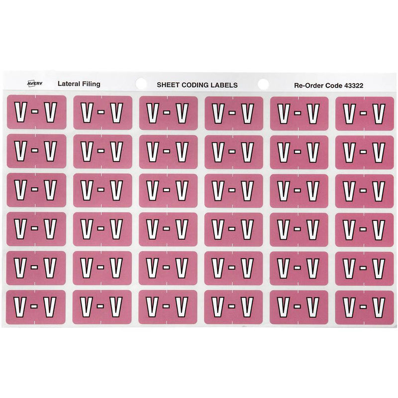 Avery 43322 Label Side Tab V Colour Code 25 X 38Mm Mauve Pack 180 43322 - SuperOffice