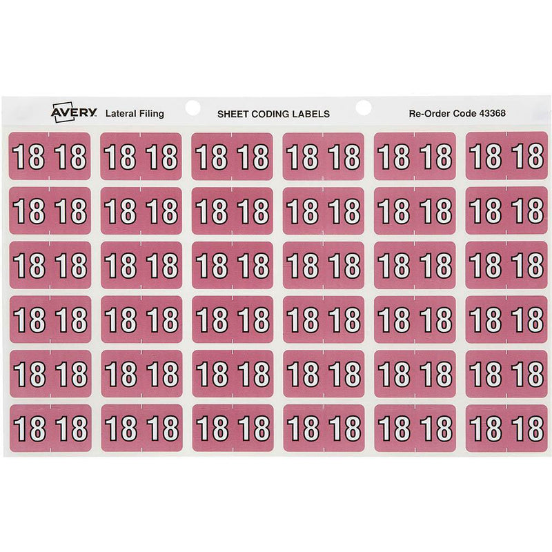 Avery 43368 Label Side Tab Year Code 18 25 X 38Mm Pink Pack 180 43368 - SuperOffice