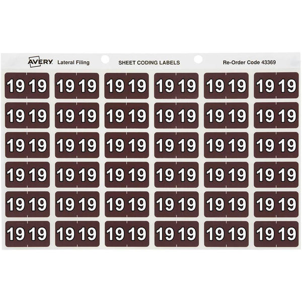 Avery 43369 Label Side Tab Year Code 19 25 X 38Mm Brown Box 180 43369 - SuperOffice