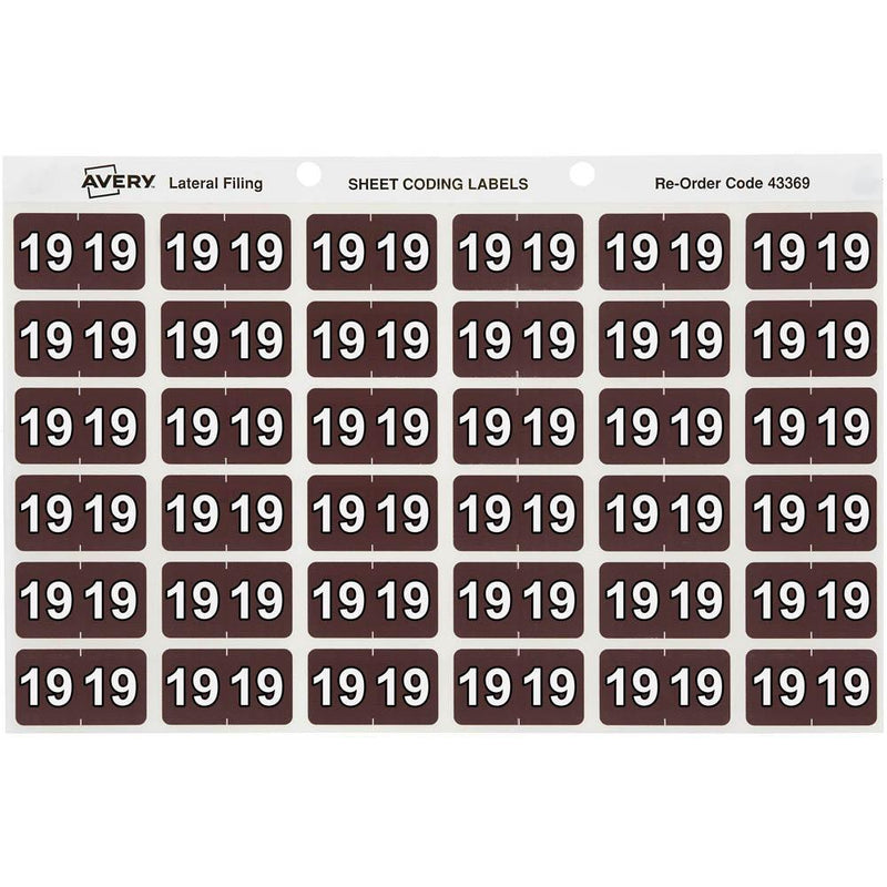 Avery 43369 Label Side Tab Year Code 19 25 X 38Mm Brown Box 180 43369 - SuperOffice