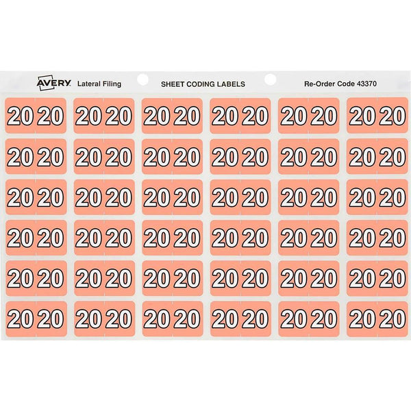 Avery 43370 Label Side Tab Year Code 20 25 X 38Mm Pink Box 180 43370 - SuperOffice