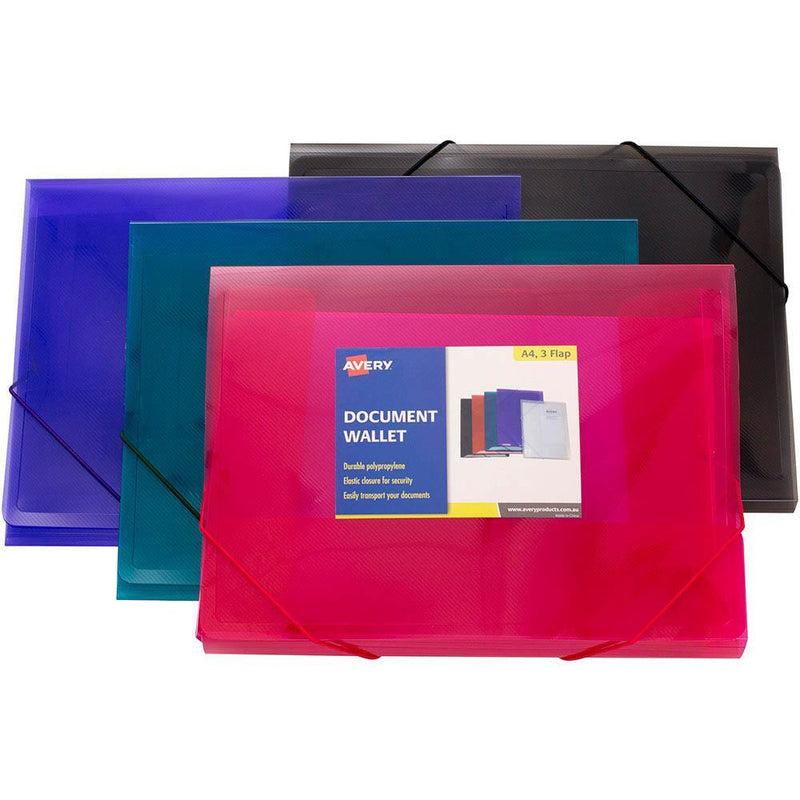 Avery 47707 Document Wallet A4 3 Flap Elastic Closure Assorted 47707 - SuperOffice