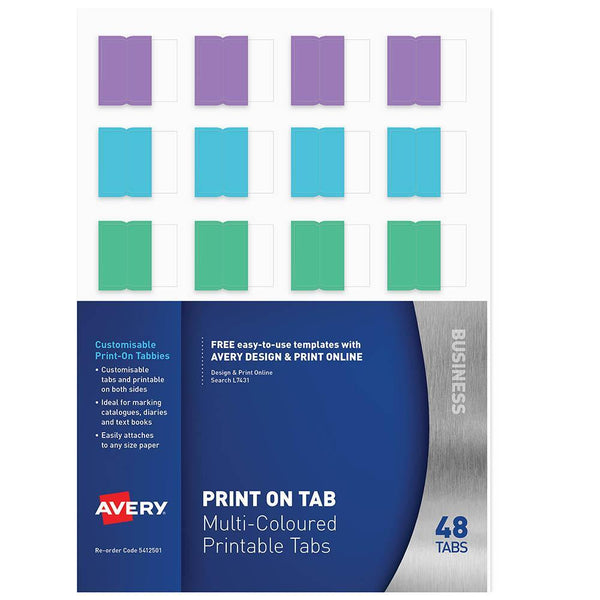 Avery 5412501 L7431 Print On Tabs Multi Coloured Pack 48 5412501 - SuperOffice