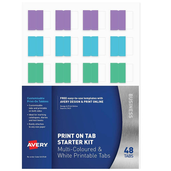 Avery 5412548 L7431 Print On Tabs Assorted Colours Pack 96 5412548 - SuperOffice