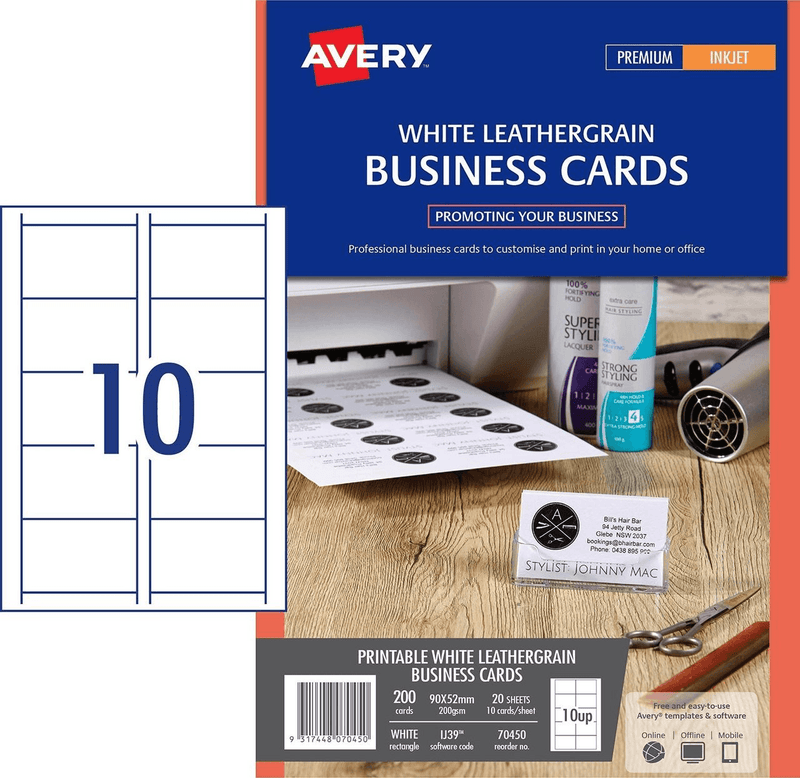 Avery 70450 Ij39 Leathergrain Business Cards Micro Perforated 200Gsm Pack 200 70450 - SuperOffice