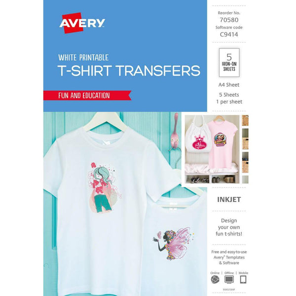 Avery 70580 C9414 Inspired T-Shirt Transfer A4 White Pack 5 70580 - SuperOffice