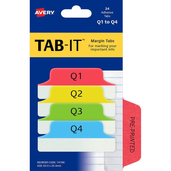 Avery 74766 Margin Tabs Q1-Q4 63.5 X 25.4Mm Primary Pack 24 74766 - SuperOffice