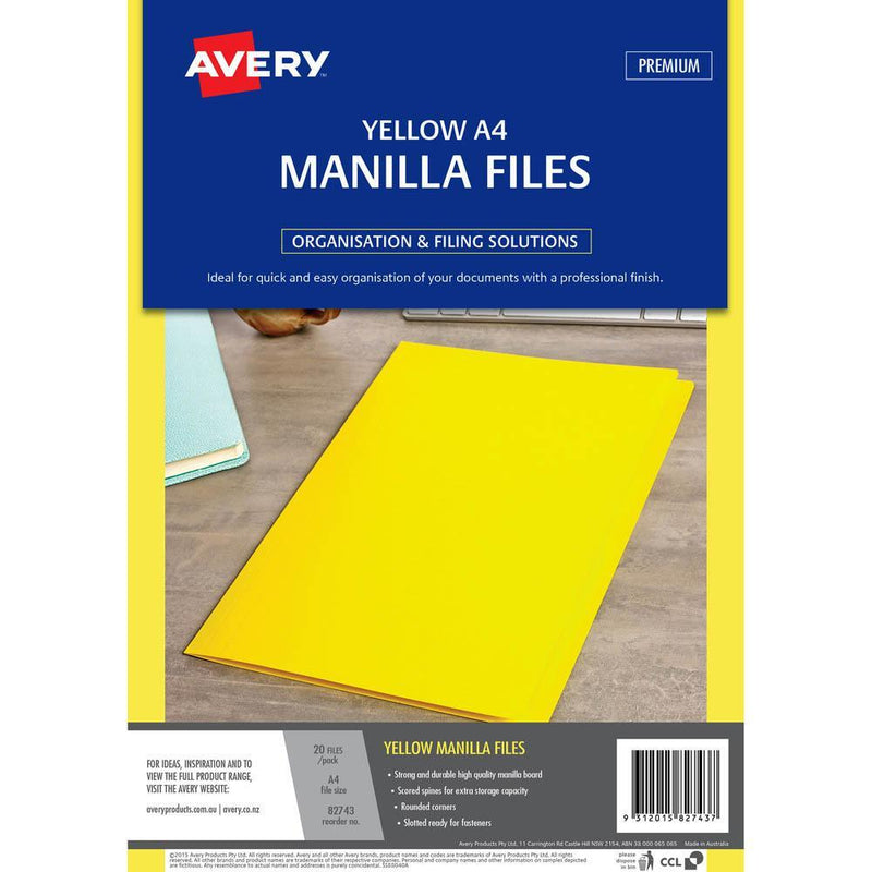 Avery 82743 Manilla Folder 332 X 242Mm A4 Yellow Pack 20 82743 - SuperOffice