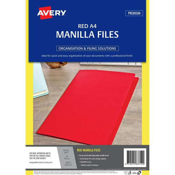 Avery 83712 Manilla Folder A4 Red Pack 10 83712 - SuperOffice