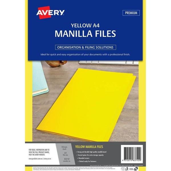 Avery 83742 Manilla Folder A4 Yellow Pack 10 83742 - SuperOffice