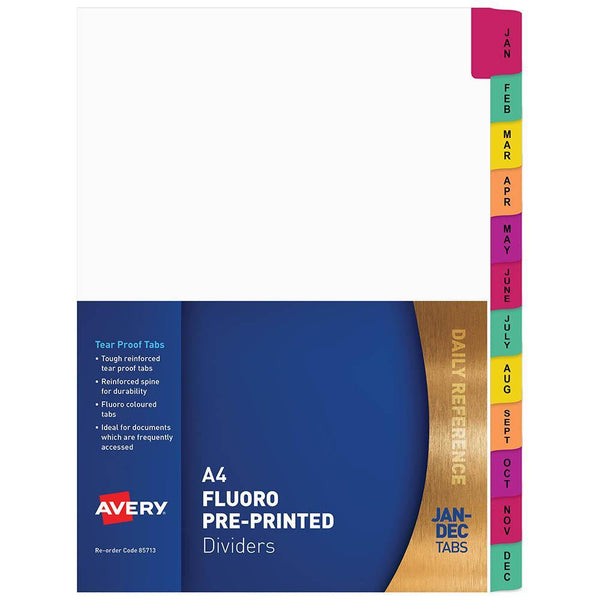 Avery 85713 Divider Plastic Tab Jan-Dec Index Tab A4 Fluorescent 85713 - SuperOffice