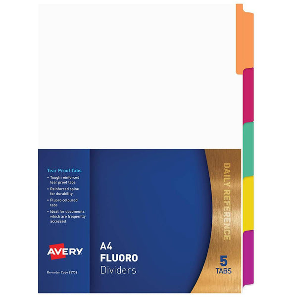 Avery 85732 Divider Plastic 5-Tab A4 Fluorescent Multi Colours 85732 - SuperOffice