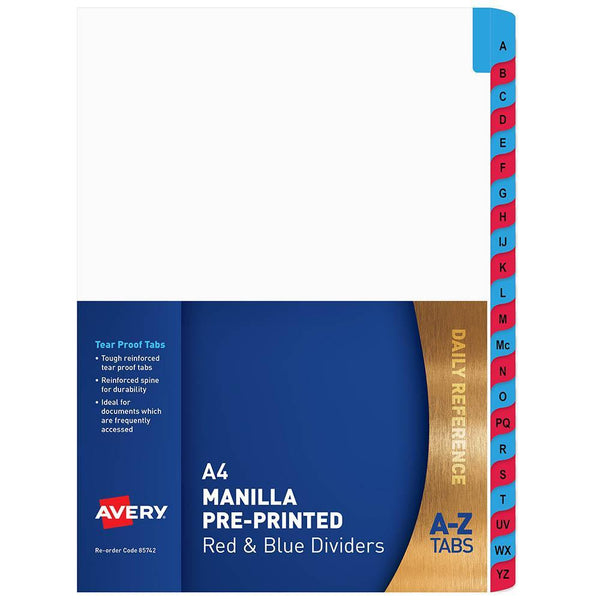 Avery 85742 Divider Manilla A-Z A4 White With Red And Blue Plastic Tabs 85742 - SuperOffice