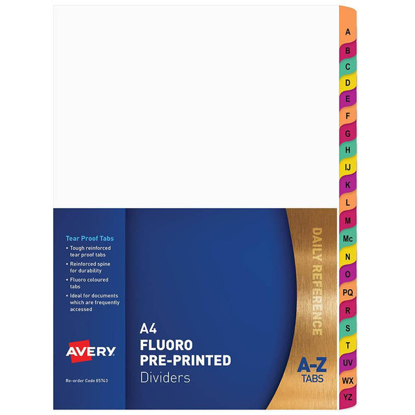 Avery 85743 Divider Plastic A4 A-Z Rainbow Fluorescent Tab 85743 - SuperOffice