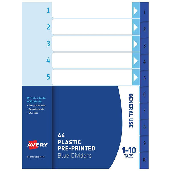 Avery 85810 Divider 1-10 Index Tab A4 Blue 85810 - SuperOffice