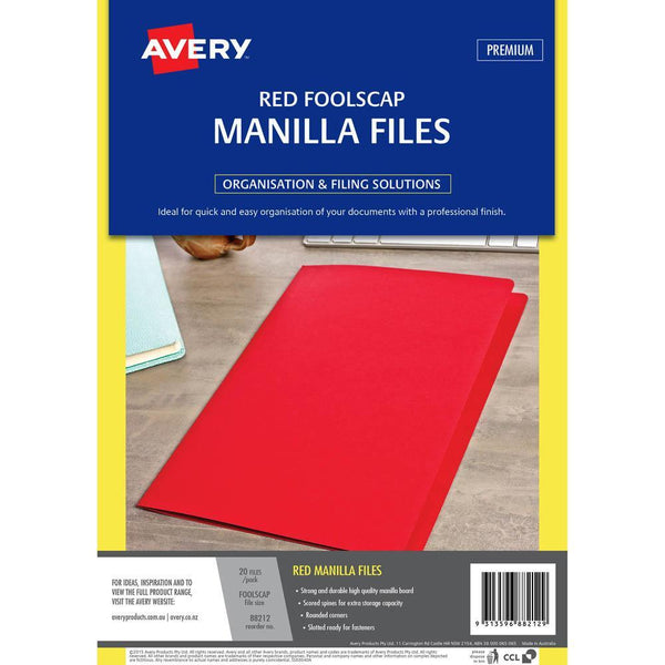 Avery 88212 Manilla Folder Foolscap Red Pack 20 88212 - SuperOffice