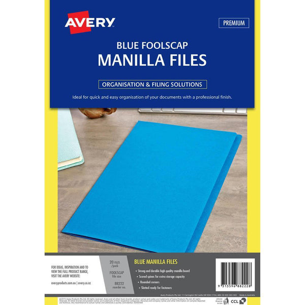 Avery 88222 Manilla Folder Foolscap Blue Pack 20 88222 - SuperOffice
