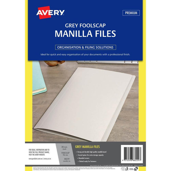 Avery 88229 Manilla Folder Foolscap Grey Pack 20 88229 - SuperOffice