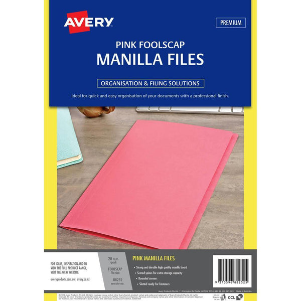 Avery 88252 Manilla Folder Foolscap Pink Pack 20 88252 - SuperOffice