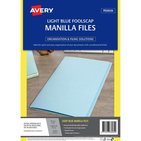 Avery 88282 Manilla Folder Foolscap Light Blue Pack 20 88282 - SuperOffice