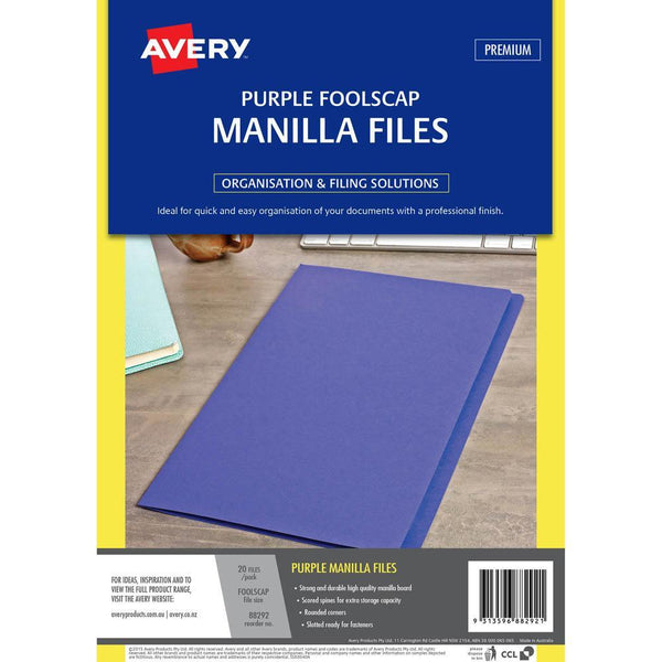 Avery 88292 Manilla Folder Foolscap Purple Pack 20 88292 - SuperOffice