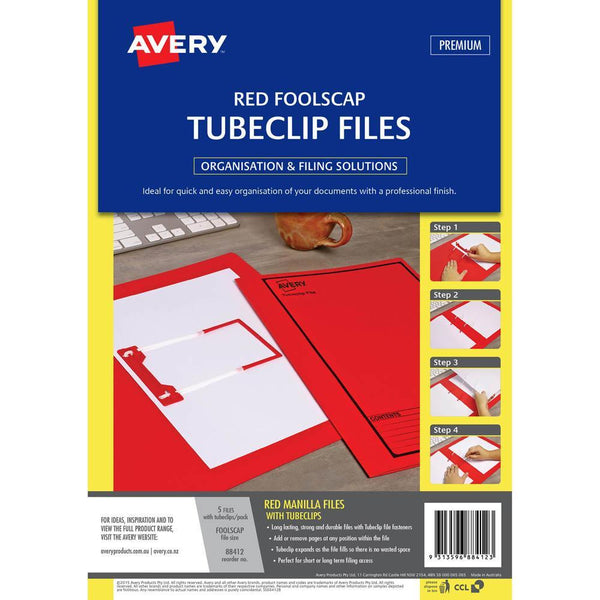 Avery 88412 Tubeclip File Foolscap Red With Black Print Pack 5 88412 - SuperOffice
