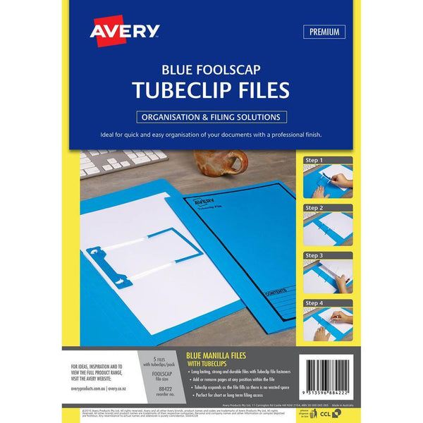 Avery 88422 Tubeclip File Foolscap Blue With Black Print Pack 5 88422 - SuperOffice