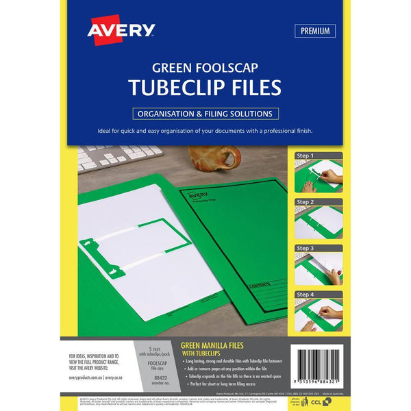 Avery 88432 Tubeclip File Foolscap Green With Black Print Pack 5 88432 - SuperOffice