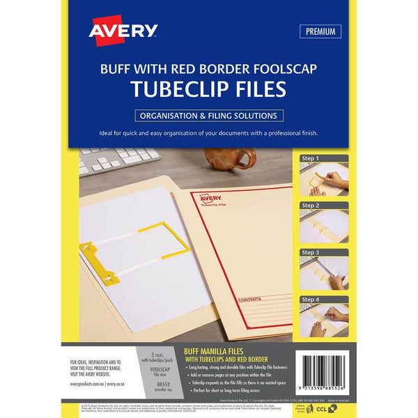 Avery 88552 Tubeclip File Foolscap Buff With Red Print Pack 5 88552 - SuperOffice