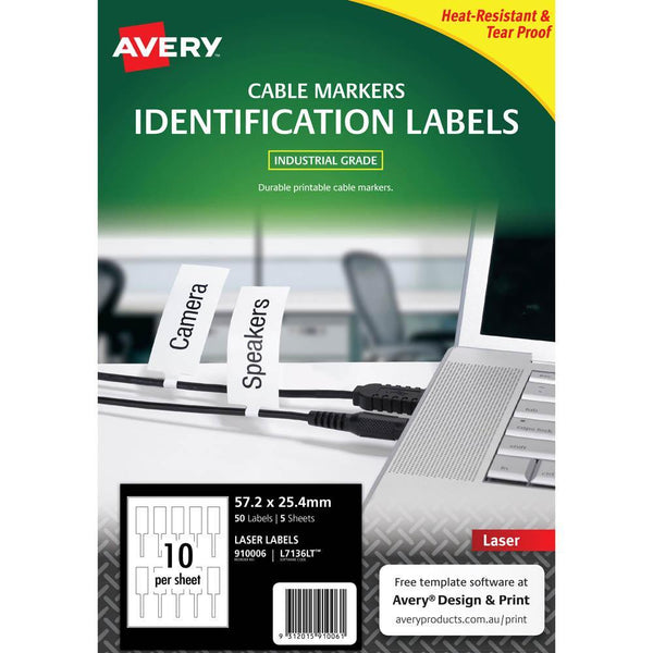 Avery 910006 L7136Lt Durable Printable Cord Tags White Pack 50 910006 - SuperOffice