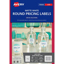 Avery 910007 L7129 Round Pricing Labels Matte White Pack 192 910007 - SuperOffice