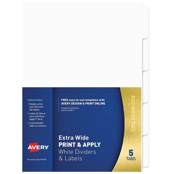 Avery 930170 L7455-5 Divider Extra Wide Print & Apply 1-5 Tab White 930170 - SuperOffice
