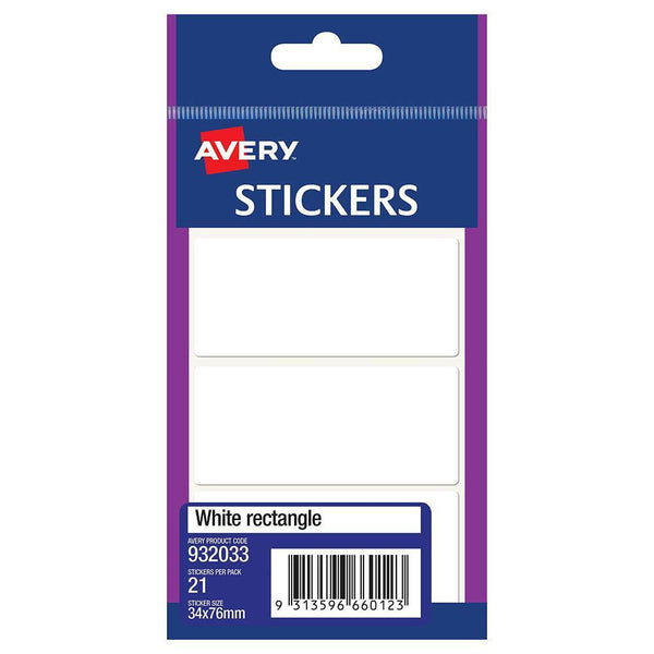 Avery 932033 Multi-Purpose Stickers Rectangle 76 X 34Mm White Pack 21 932033 - SuperOffice