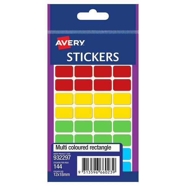 Avery 932297 Multi-Purpose Stickers Rectangle 18 X 12Mm Multi Coloured Pack 144 932297 - SuperOffice