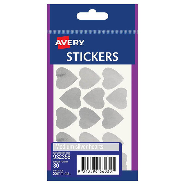 Avery 932356 Multi-Purpose Stickers Heart 23Mm Silver Pack 30 932356 - SuperOffice